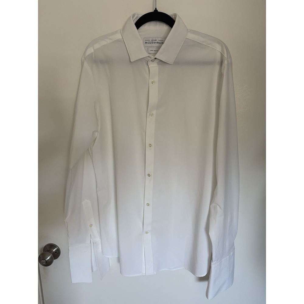 Mizzen Main Leeward Dress Shirt Mens Large White Trim Fit French Cuff